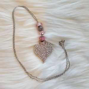 Crystal Encrusted Heart Necklace with Beads